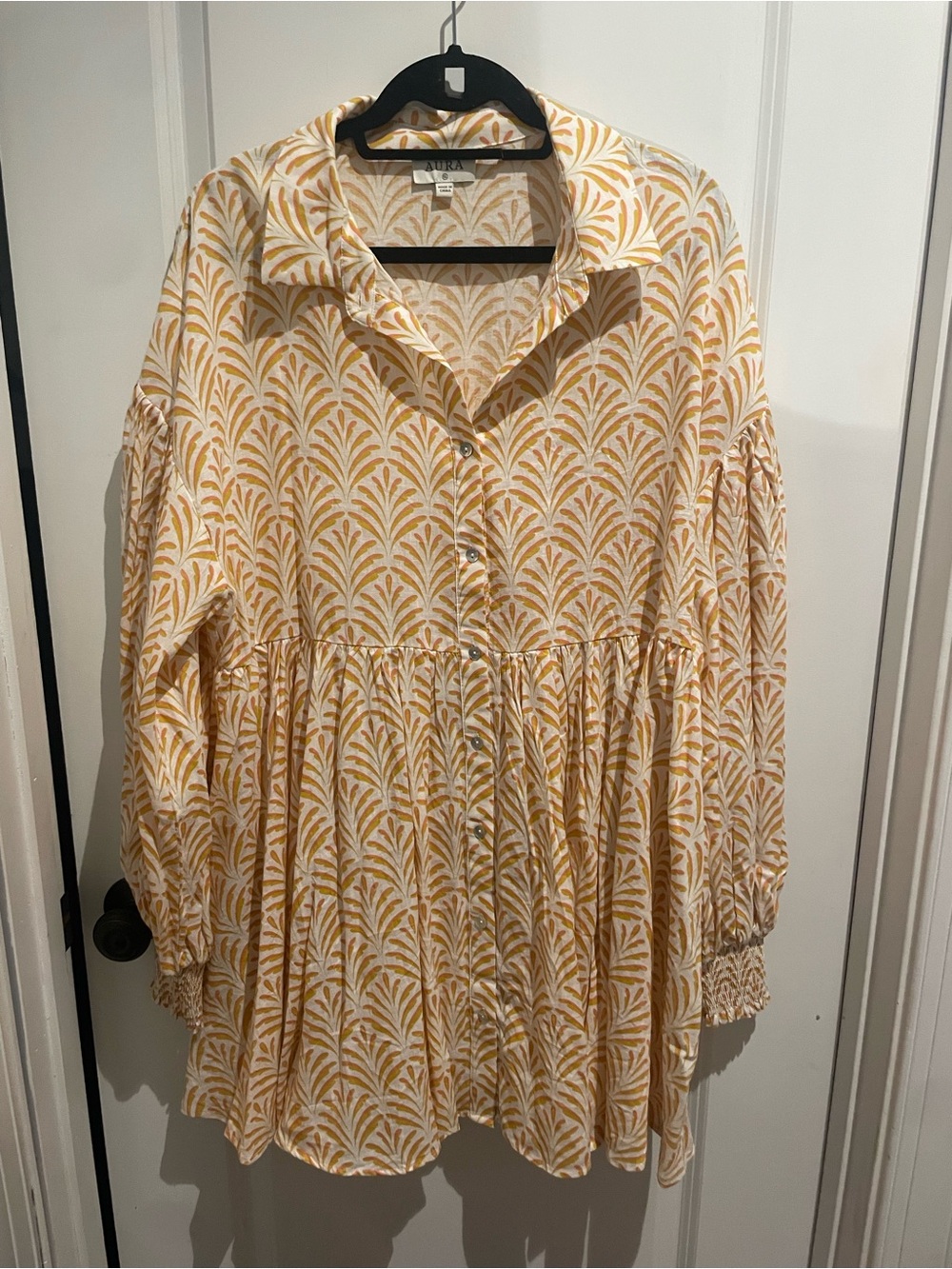 Red Dress Boutique - Aura Yellow and Cream Long Sleeve Printed Dress